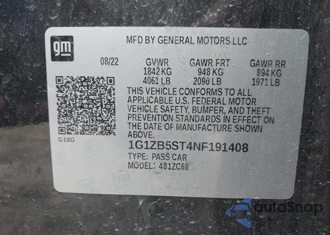 2022 Chevrolet Malibu Fwd Ls from USA, damaged, VIN 1G1ZB5ST4NF191408